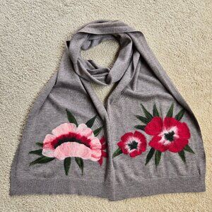 NWOT J. Jill Knit Scarf with Needle Felted Wool Flowers